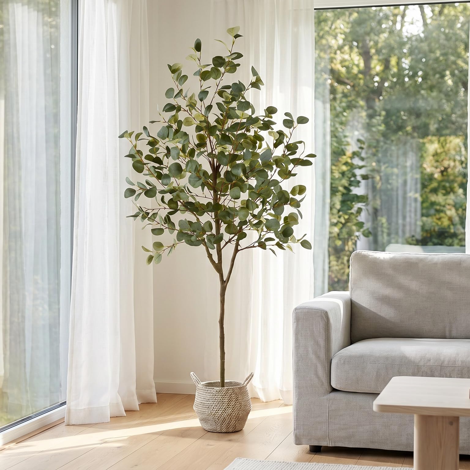 Warmplants eucalyptus styled in a living room, creates cozy inviting atmosphere