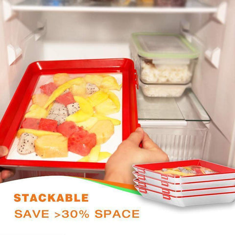 Waroomss tray in use serving leftovers for convenient transport