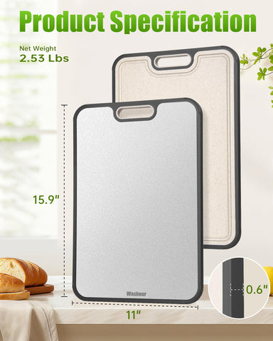 Washour board next to utensils showing 16x11 scale for compact kitchens