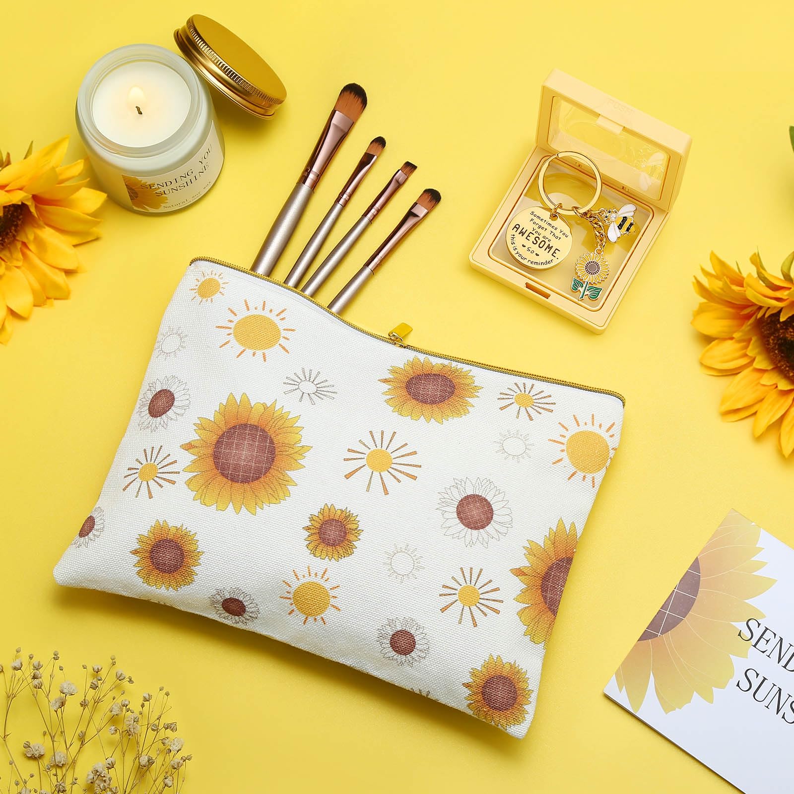 Wasocol greeting card and sunflower keychain focus adding personal touch to gift