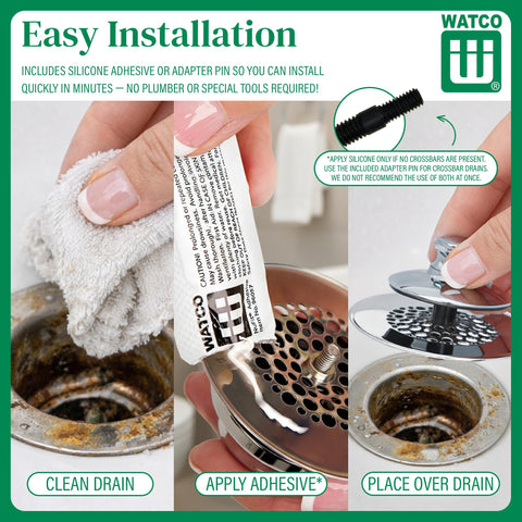 Watco NuFit installed in bathtub drain demonstrating easy installation benefit