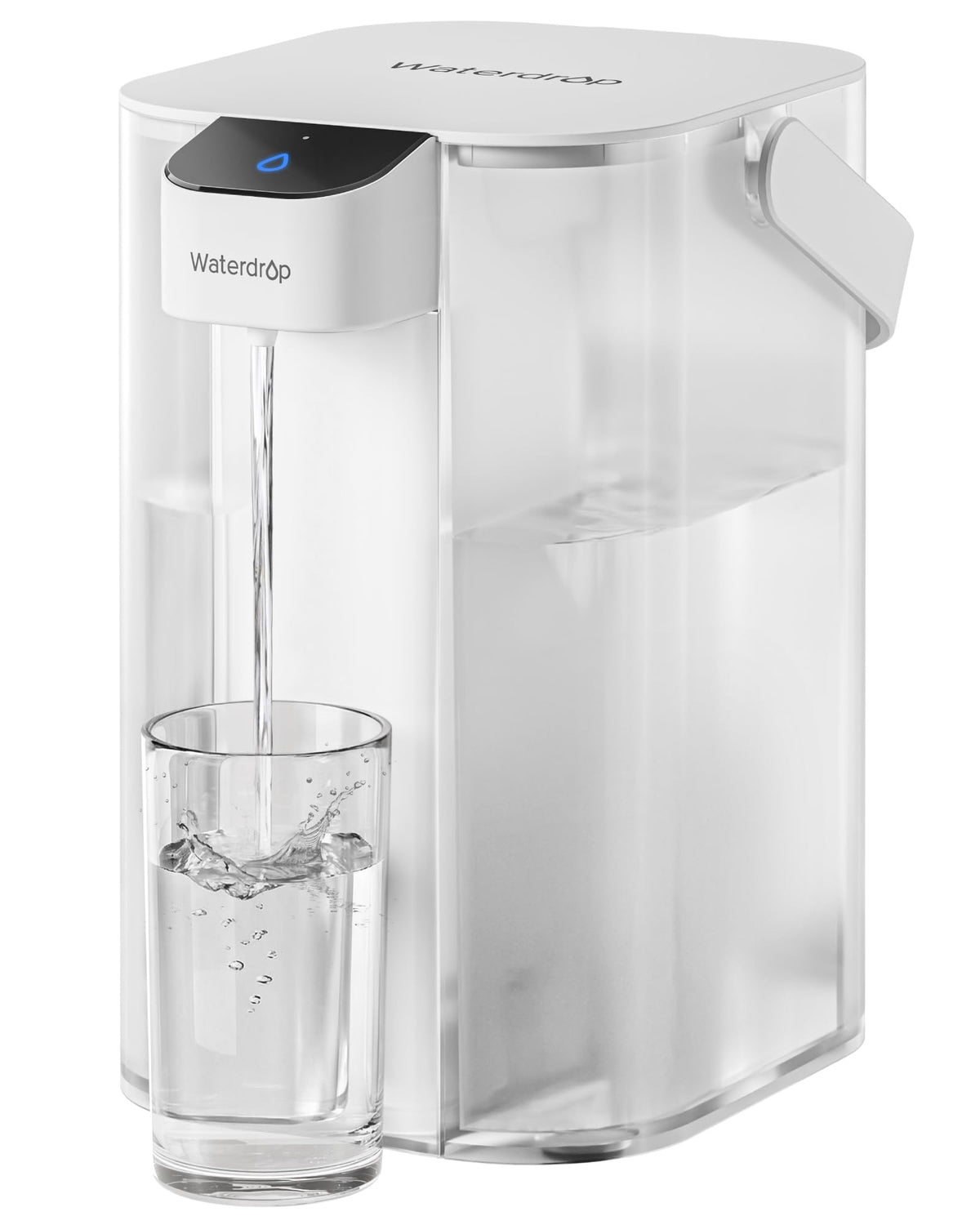 Waterdrop ED01W front view showing sleek white design and instant dispensing benefit