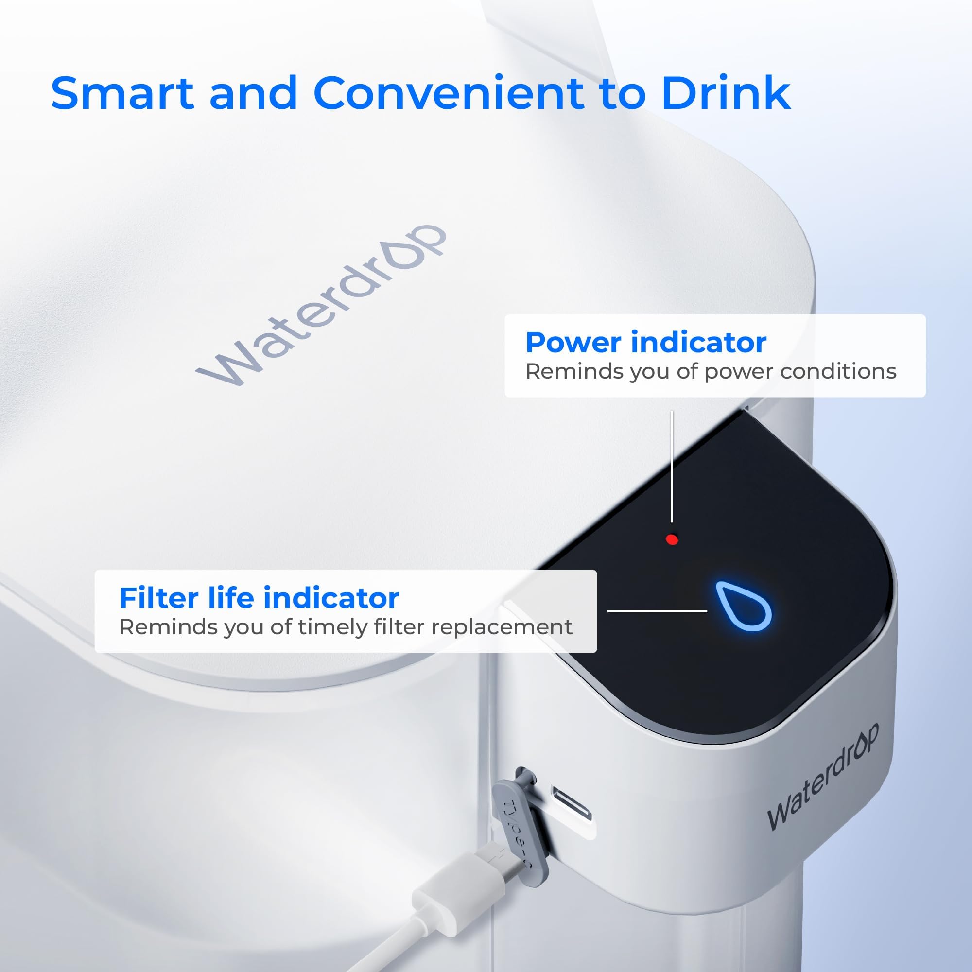 Waterdrop ED01W product label with NSF markings showing certified contaminant reduction