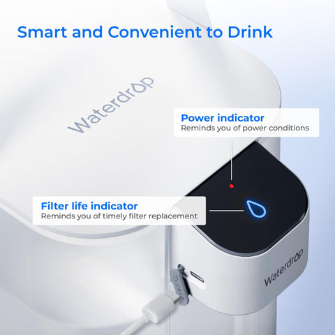 Waterdrop ED01W product label with NSF markings showing certified contaminant reduction