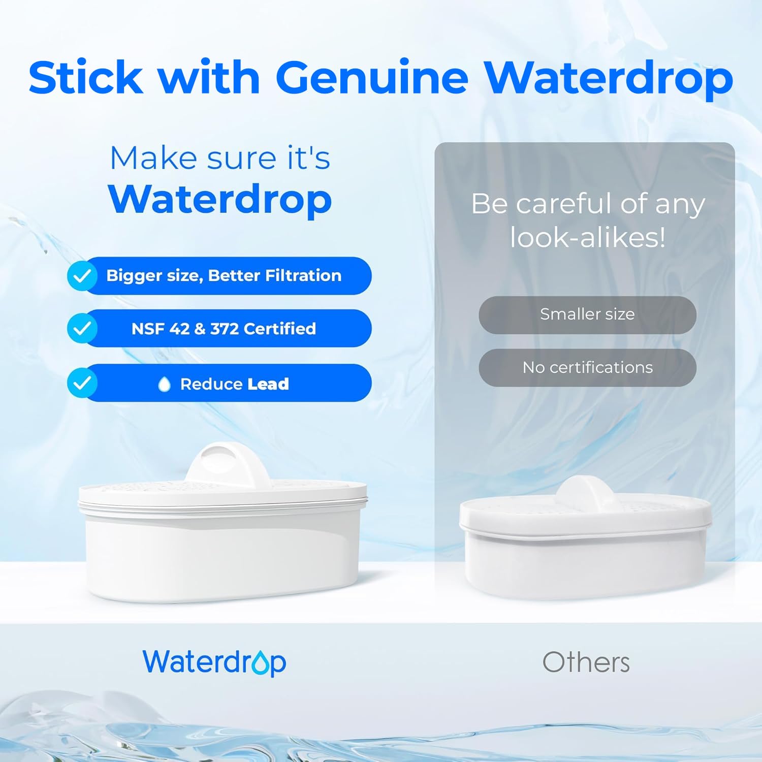Waterdrop PT-04B side profile in fridge demonstrating space-saving fit