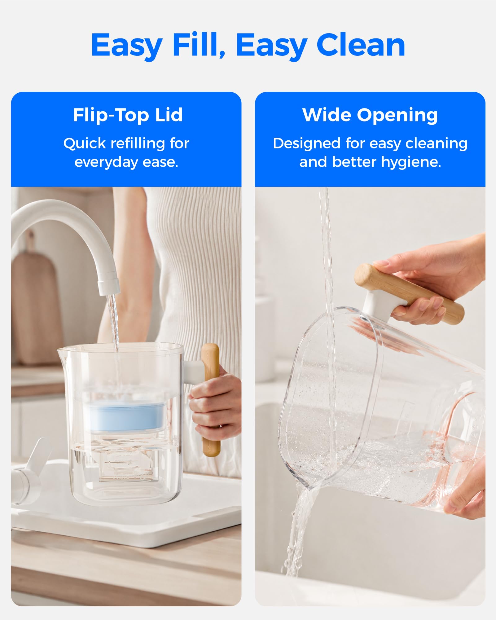 Waterdrop pitcher on kitchen counter in lifestyle scene showing attractive design and everyday use benefit