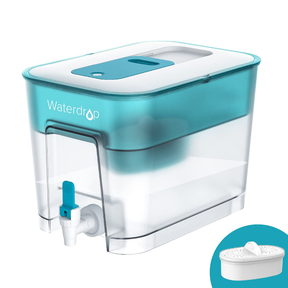 Waterdrop WFD-22B front view in turquoise showing large capacity and stylish design
