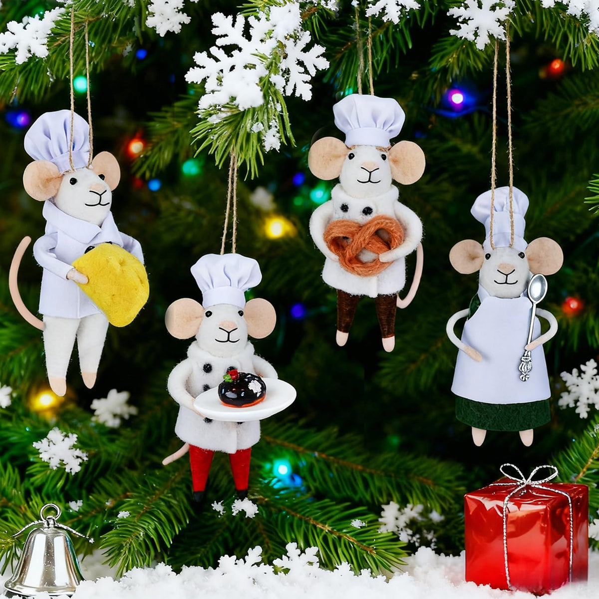 Watereem front view of four mice set, shows festive display potential