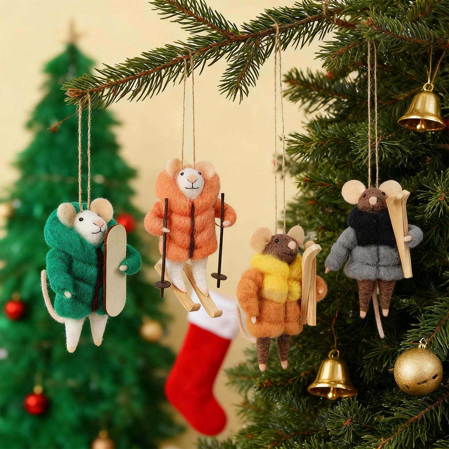 Watereem mice hanging on a Christmas tree adding cozy festive detail