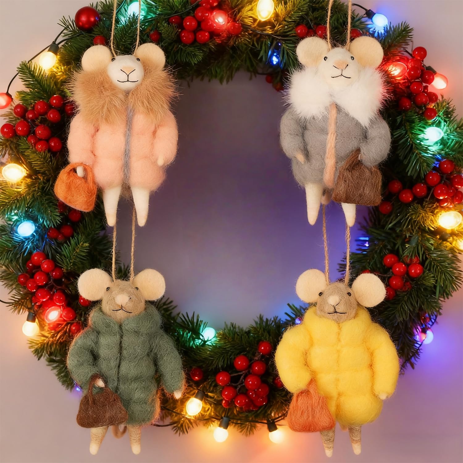 Watereem mice lined on a mantel bringing charming seasonal tabletop interest