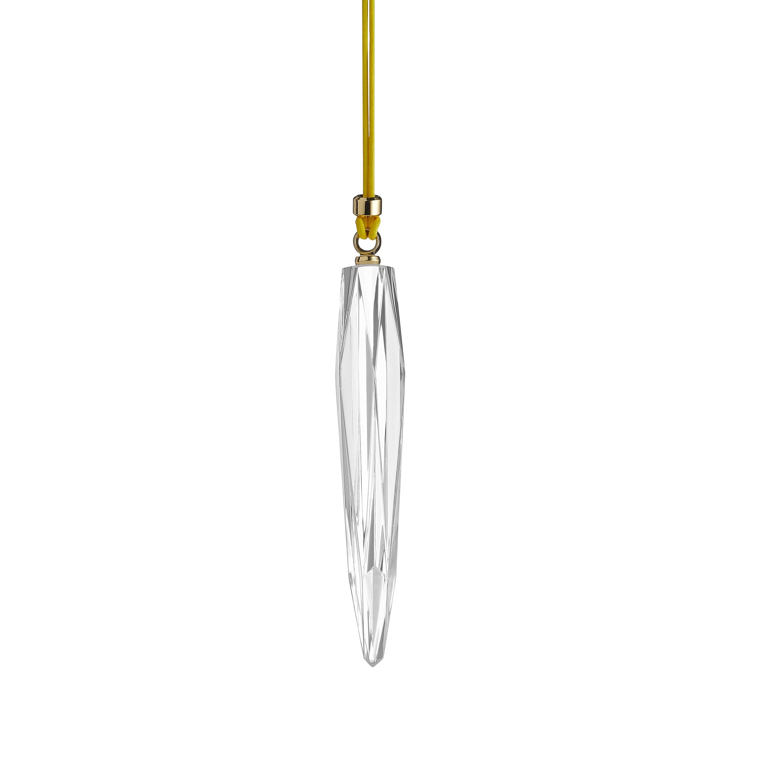 Waterford icicle ornament hanging on a tree showing luminous sparkle benefit