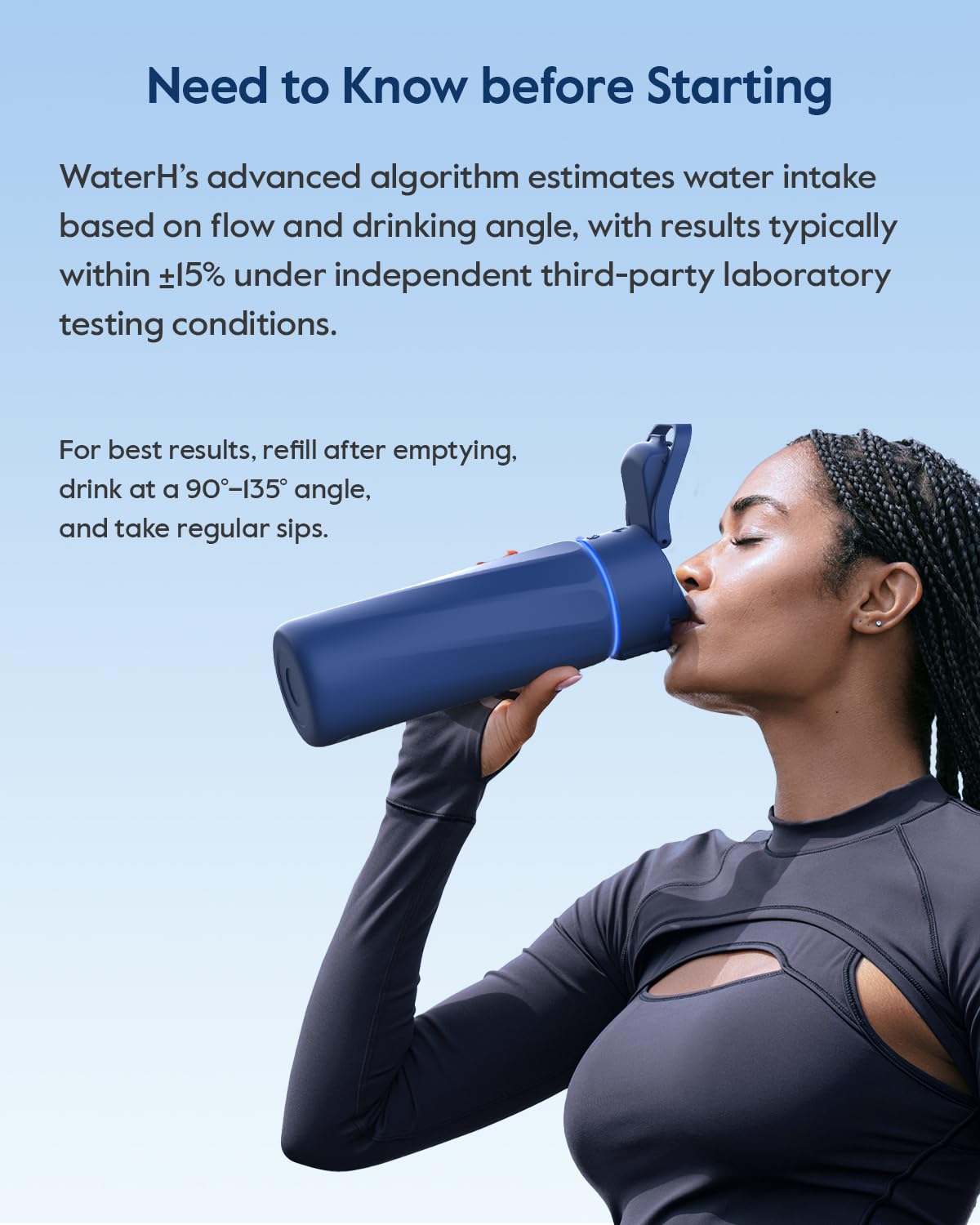 WaterH BOOST app sync screen displaying intake data and reminders for tracking progress