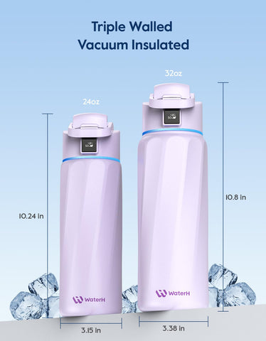 WATERH BOOST held in hand showing 24oz scale and portable benefit