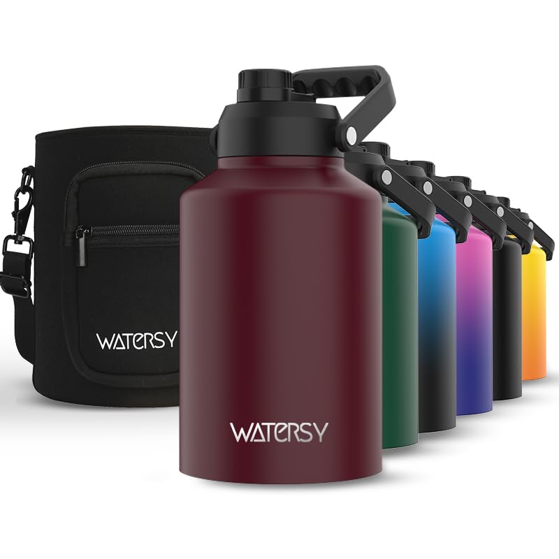WATERSY front view showing brick red jug and label, clear product identity and durability
