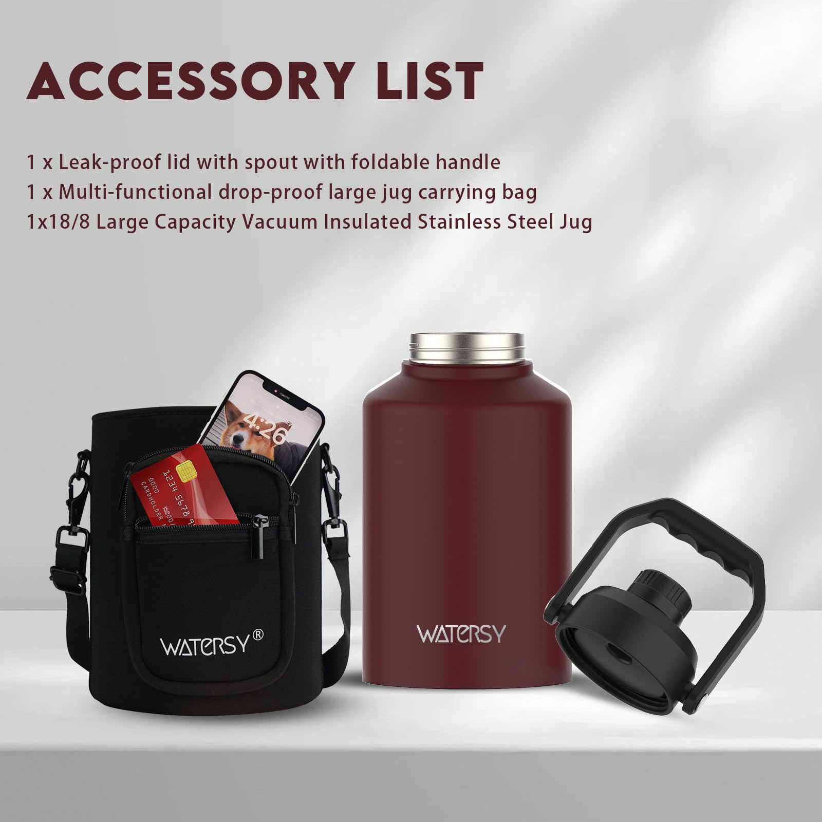 WATERSY gallon bottle beside a backpack to show true scale and travel convenience