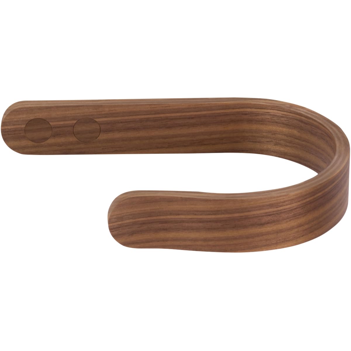 waveply walnut holdbacks front view showing clean silhouette and warm tone, enhances window decor