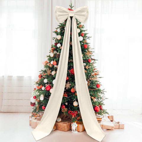 Wavwavw front view of ivory giant velvet bow adds elegant focal point