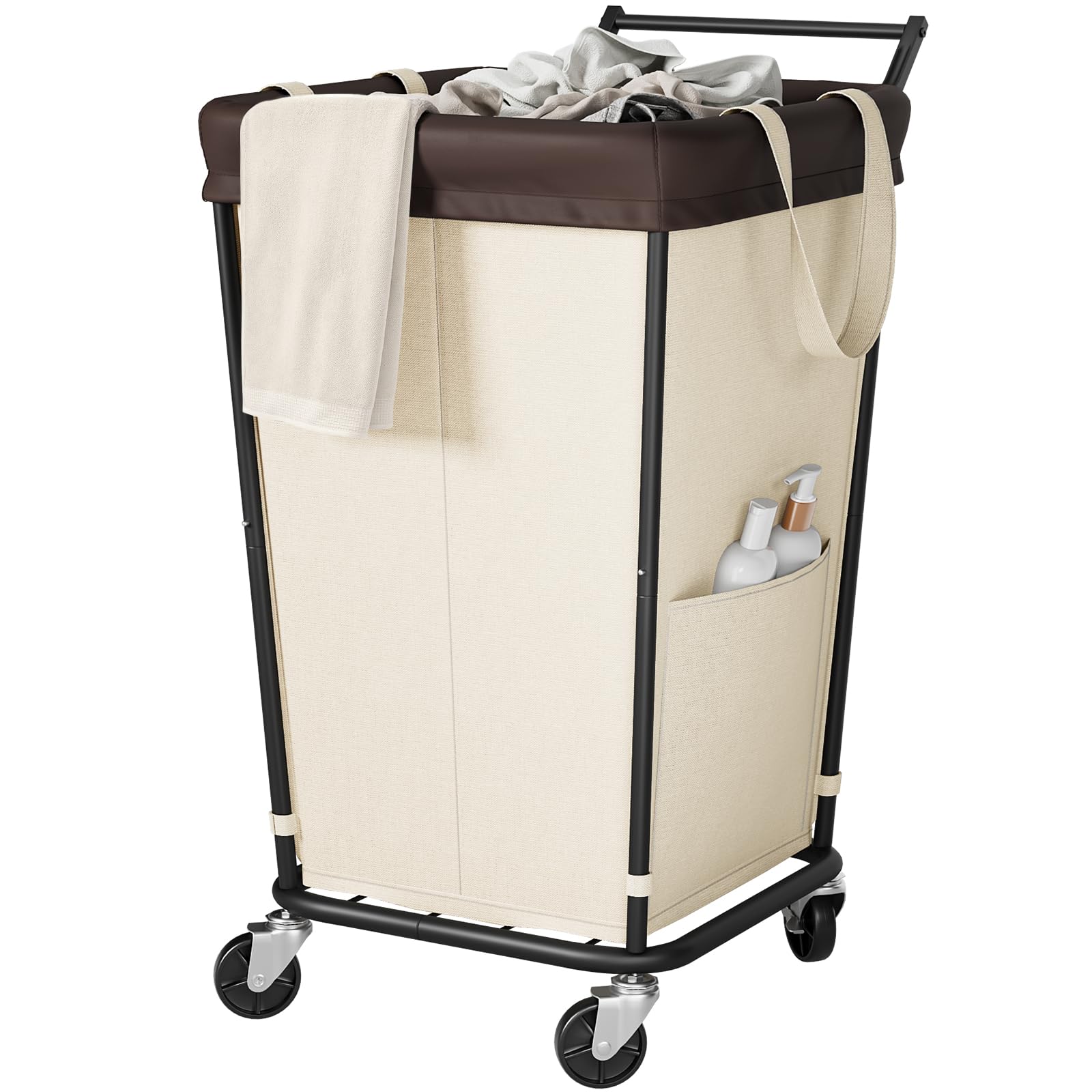 Wawocs front view of 160L rolling laundry hamper showing large capacity and neutral beige look