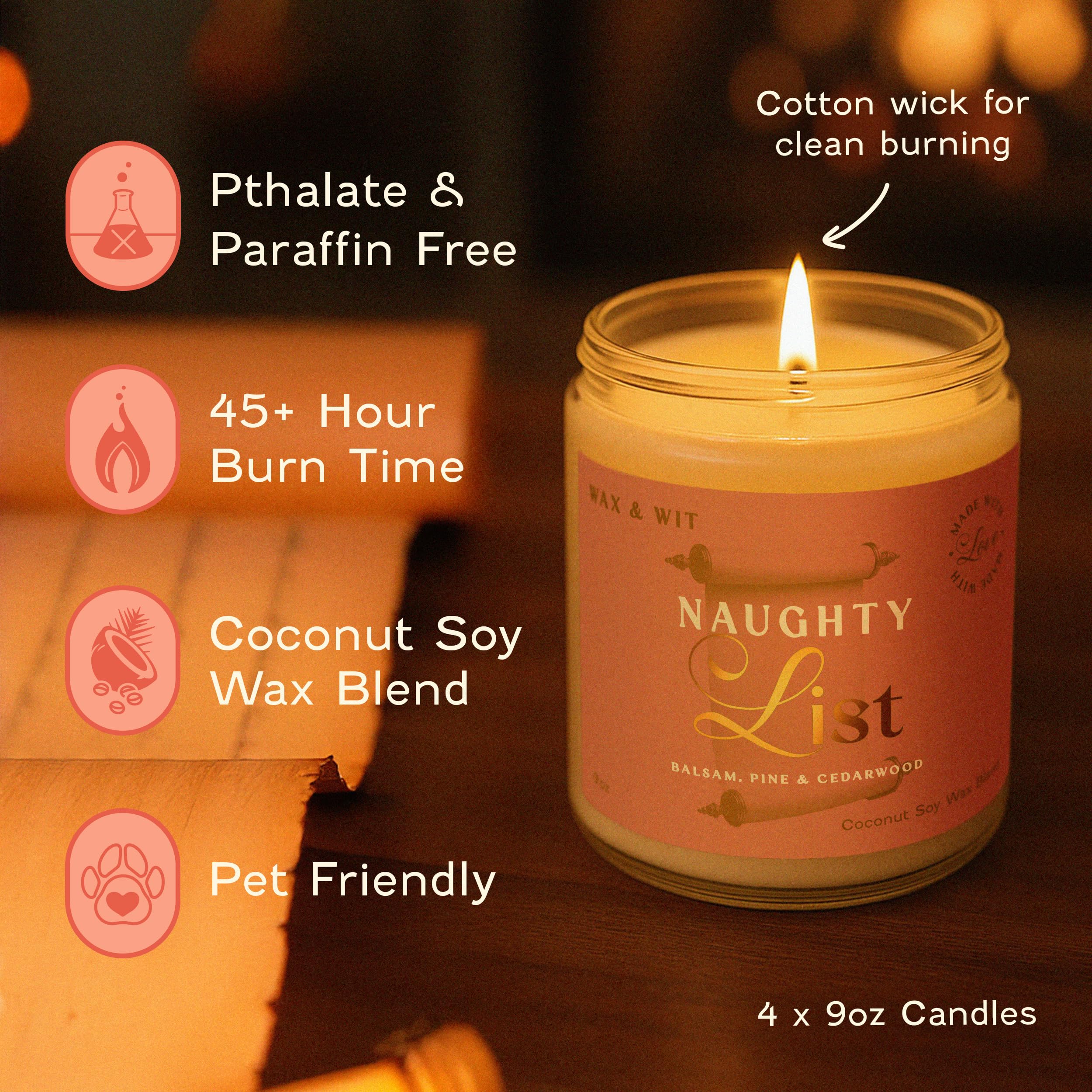 Wax & Wit cotton wick close-up highlighting clean burn and steady flame