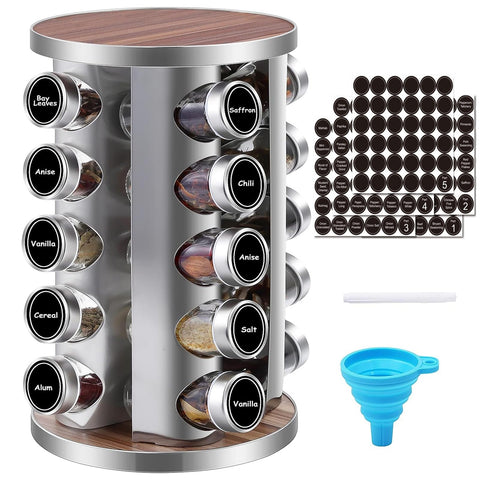 WAYDA front view rotating spice rack organizes 20 jars with easy access