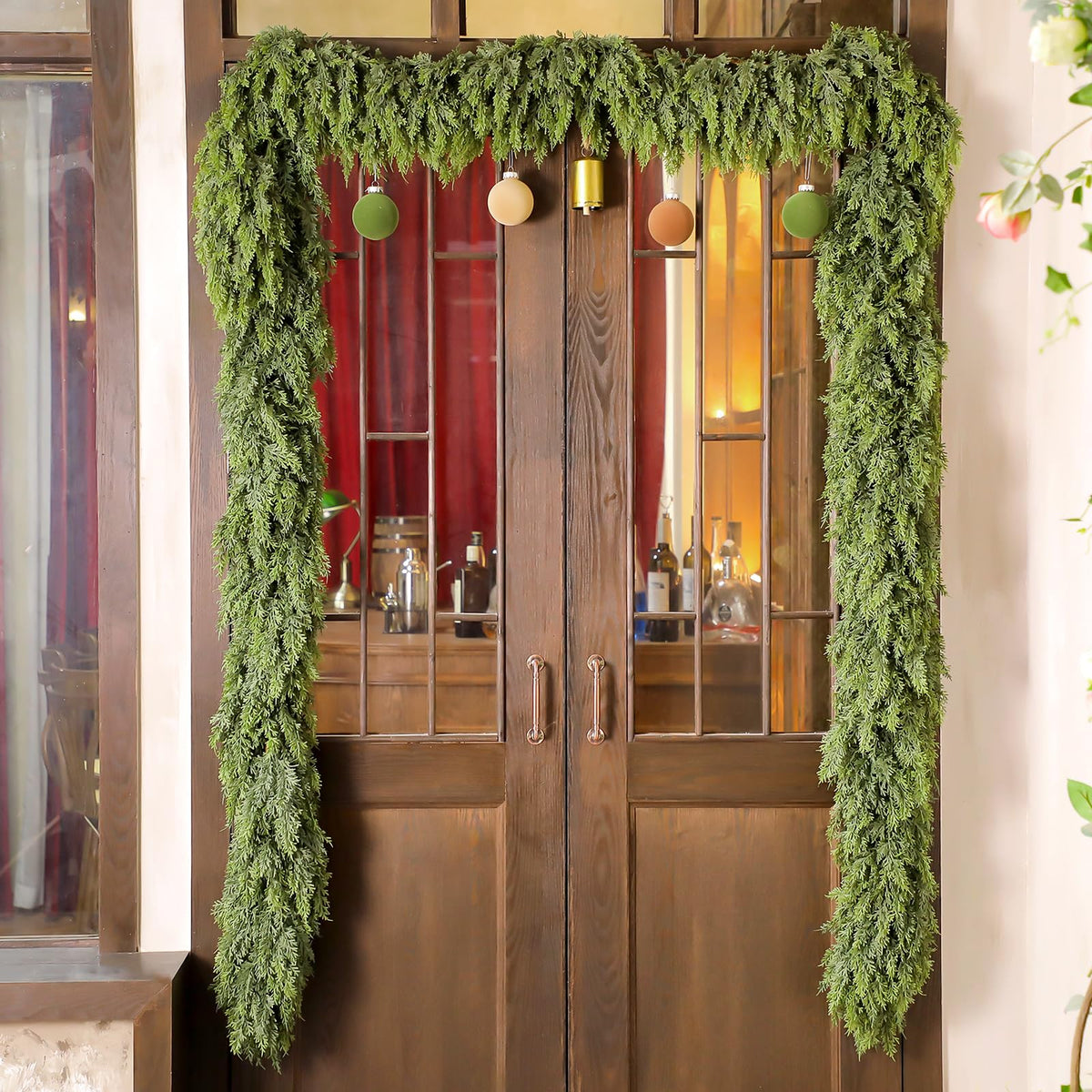 Waydress front view of 15ft cedar garland showing full lush coverage and instant holiday appeal