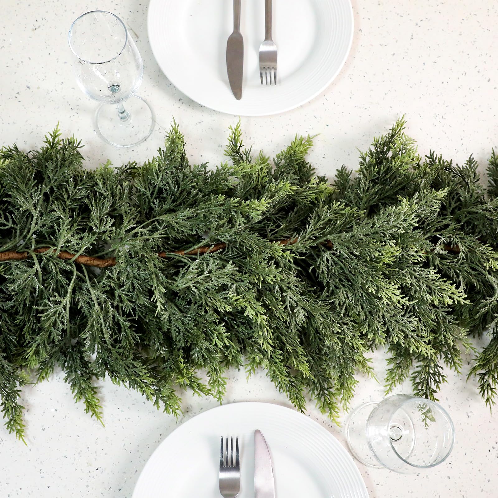 Waydress garland draped on mantel with lights for warm festive ambiance benefit