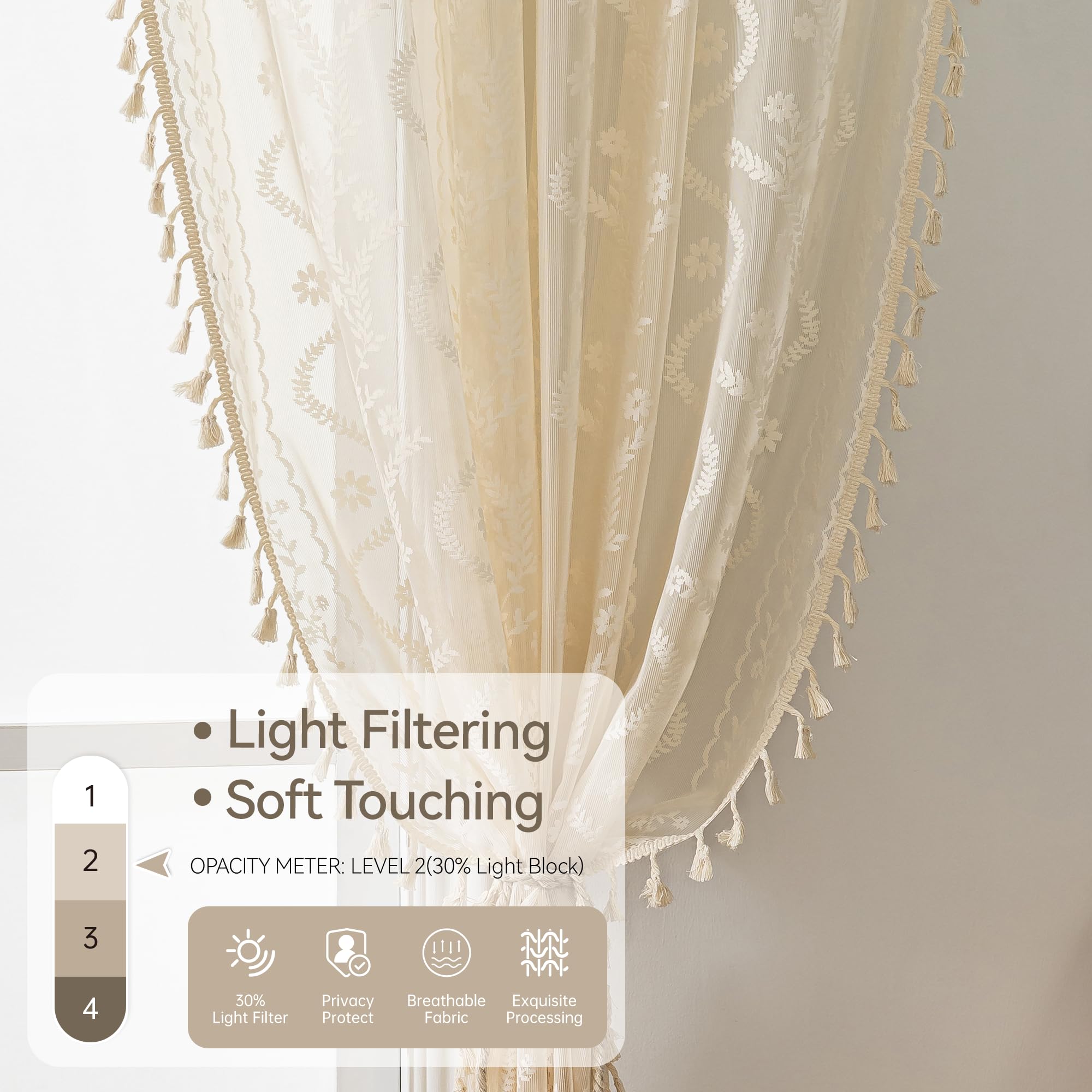 WAZZIO curtains installed at full window creating airy ambiance and daytime privacy