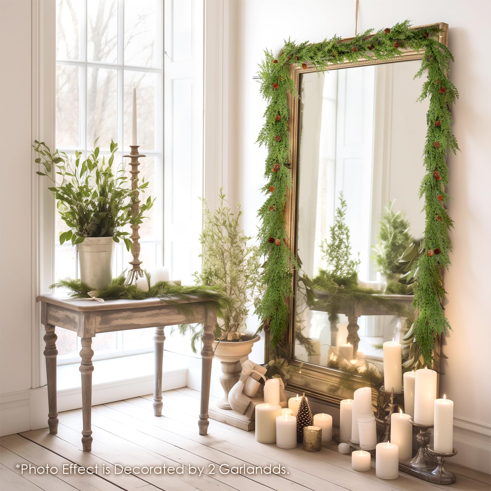 WBHome garland draped on mantel adding cozy, farmhouse warmth to room