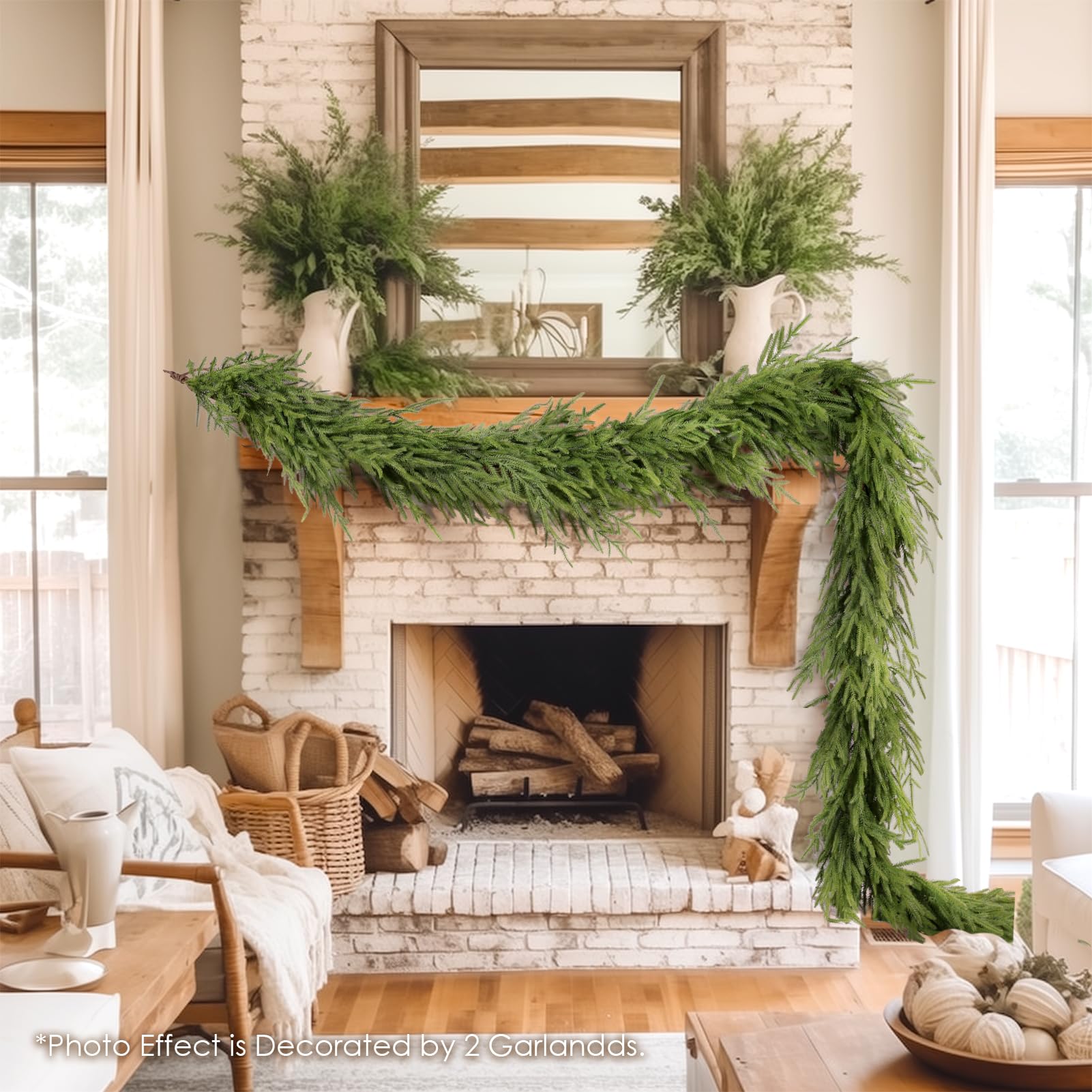 WBHome garland draped on a mantel creating warm holiday ambiance