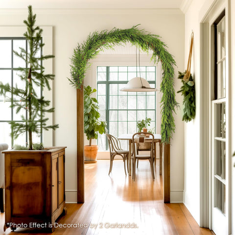 WBHome garland beside a ruler for scale demonstrating true 9-foot size