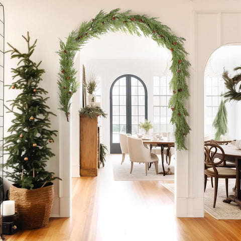 WBHome garland beside ruler showing true 9ft length for coverage planning