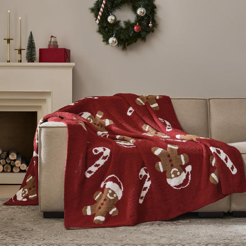 WDCOZY front view of gingerbread man throw showing festive pattern and cozy look