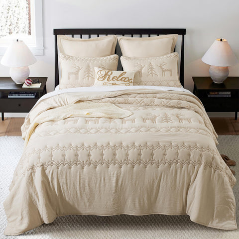 WDCOZY pillow shams detail showing stitching and matching beige tone