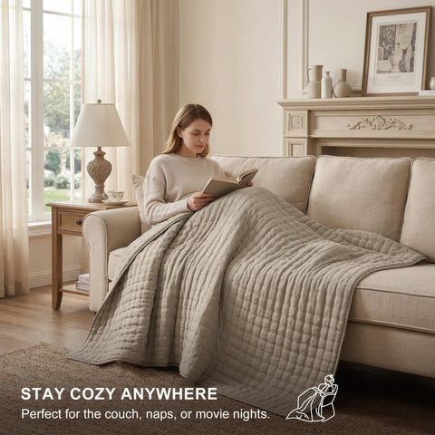 WDCOZY quilt draped on king bed demonstrating generous overhang