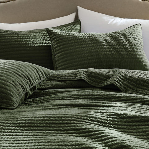 WDCOZY pillow shams front detail showing matching olive green and neat finish