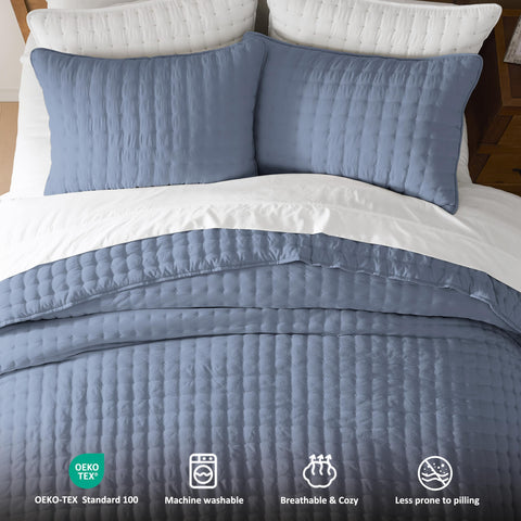 WDCOZY queen quilt on mattress showing generous 90x90 size coverage