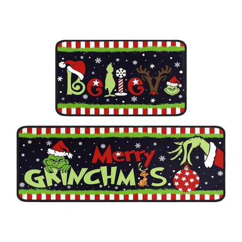 WDEHPBZ front view of holiday rug set showing festive designs and size
