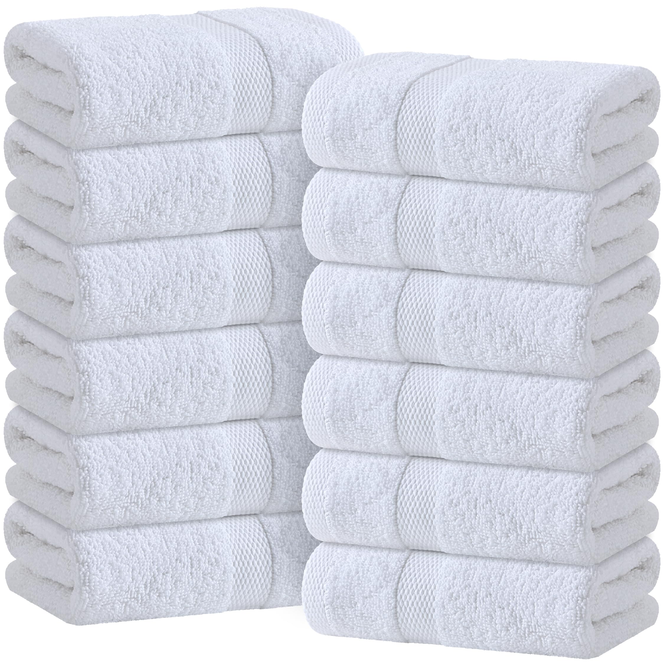 Wealuxe White Classic front view of 12-pack towels showing clean packaging and value