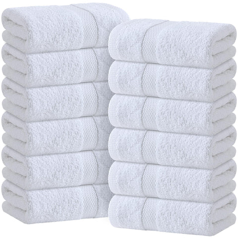 Wealuxe White Classic front view of 12-pack towels showing clean packaging and value