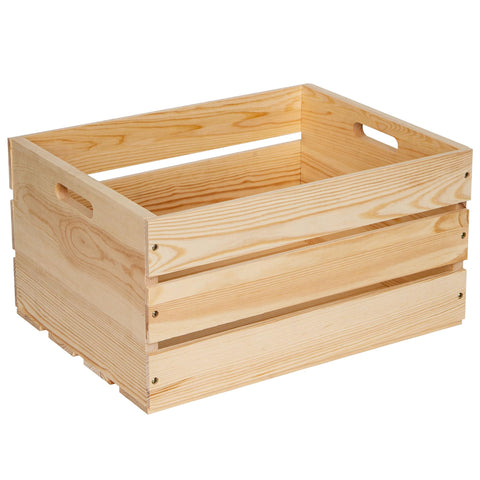 WEASATRY front view of unfinished pine crate showing clean lines and storage benefit