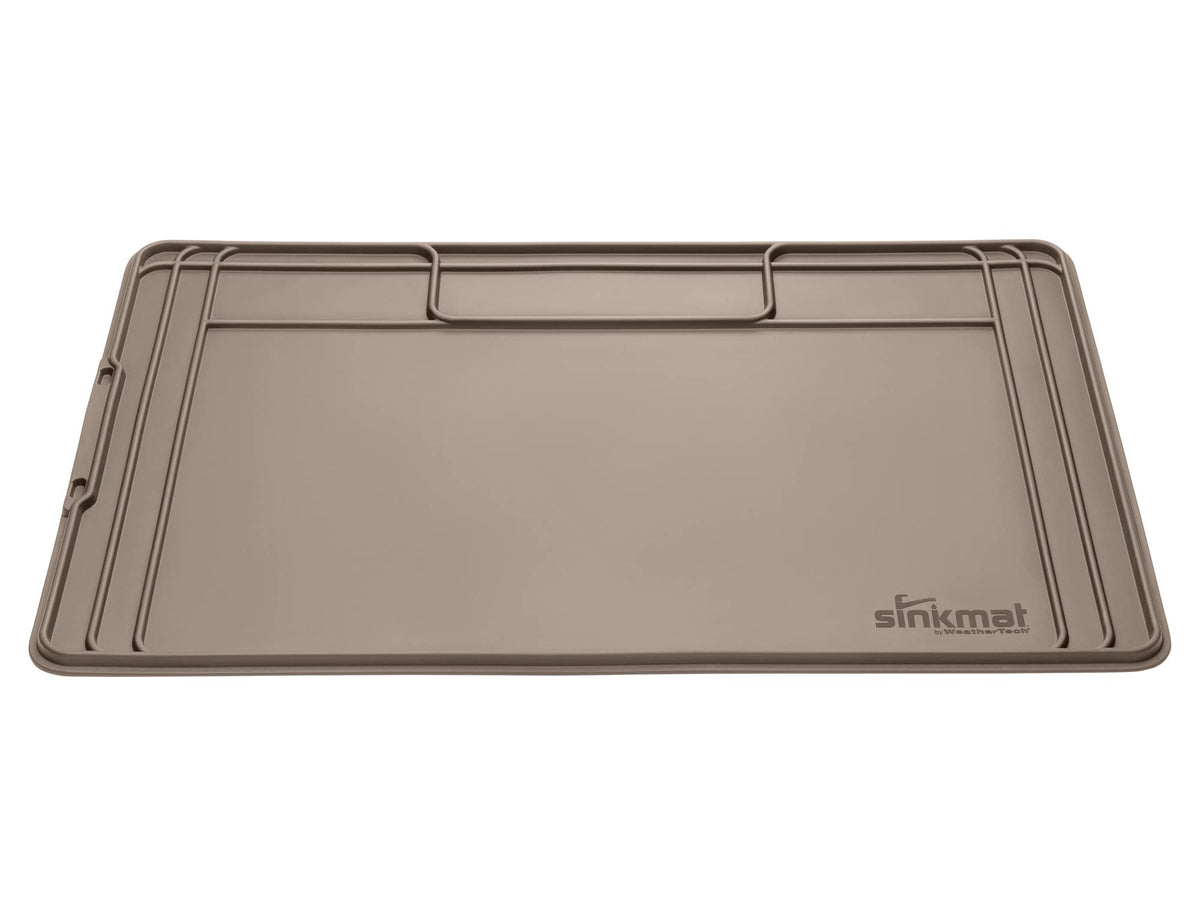 WeatherTech front view of tan SinkMat showing raised lip and full tray protection