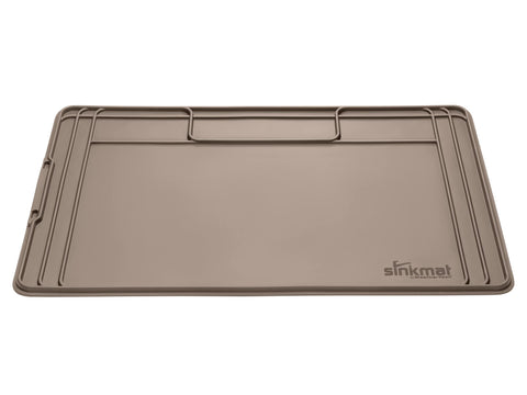 WeatherTech front view of tan SinkMat showing raised lip and full tray protection