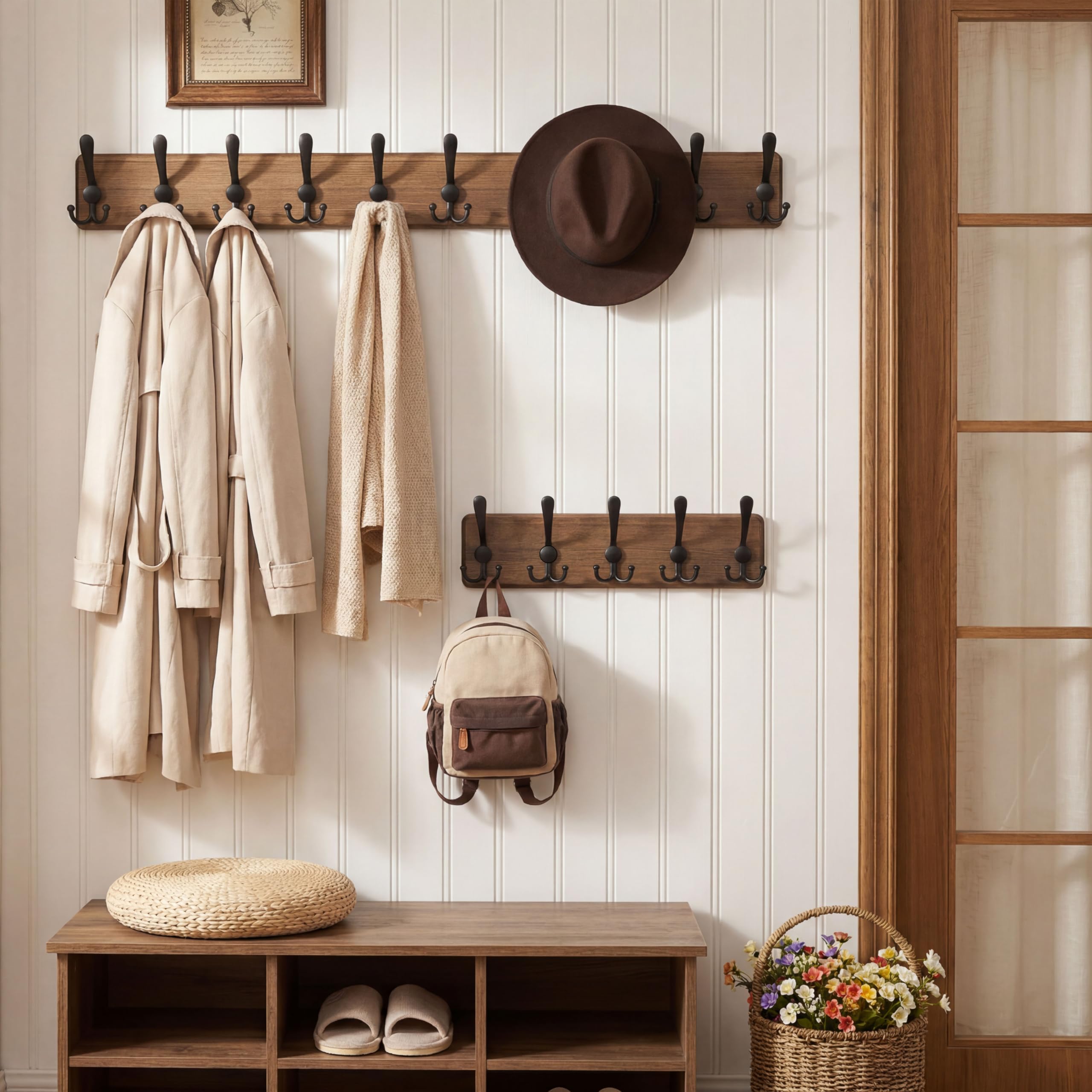 WEBI coat rack loaded with jackets and bags demonstrating practical capacity