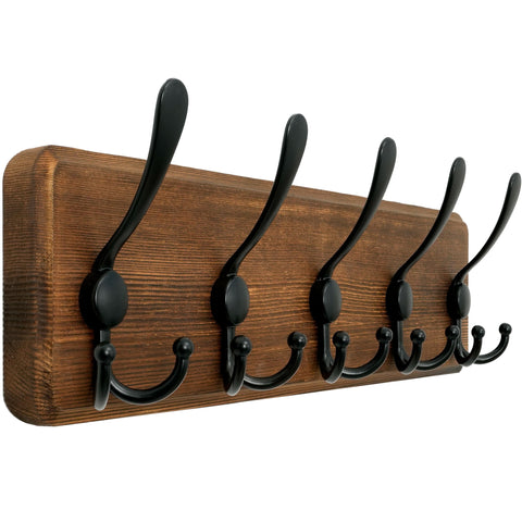 WEBI front view of rustic coat rack showing five triple hooks and farmhouse look