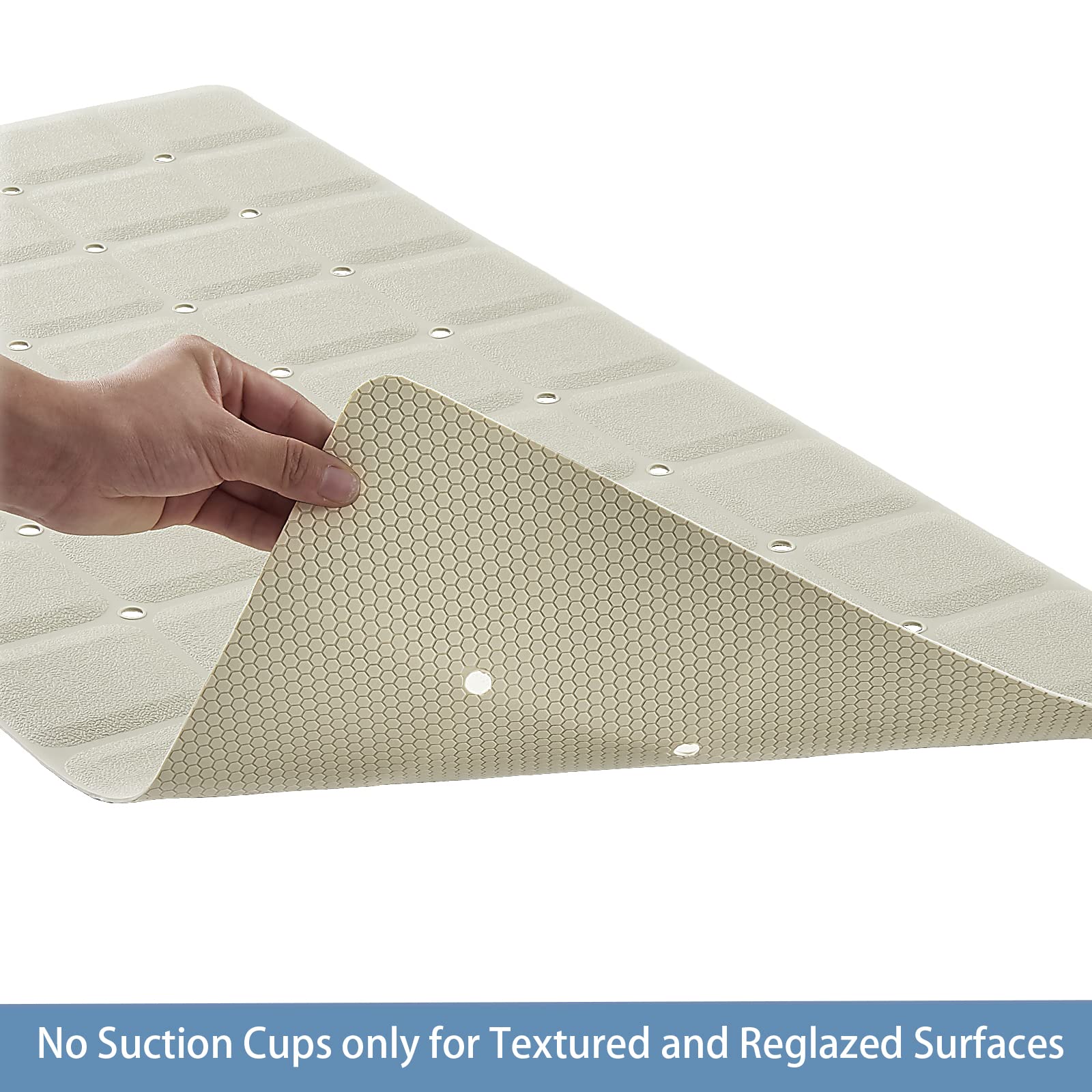 Webos mat in textured tub demonstrating no-suction safe fit