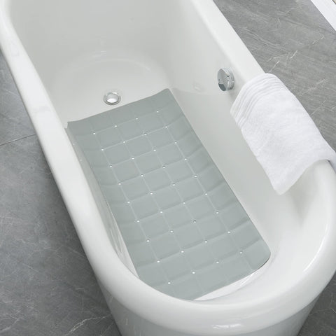 Webos mat laid on textured tub showing safe use without suction cups