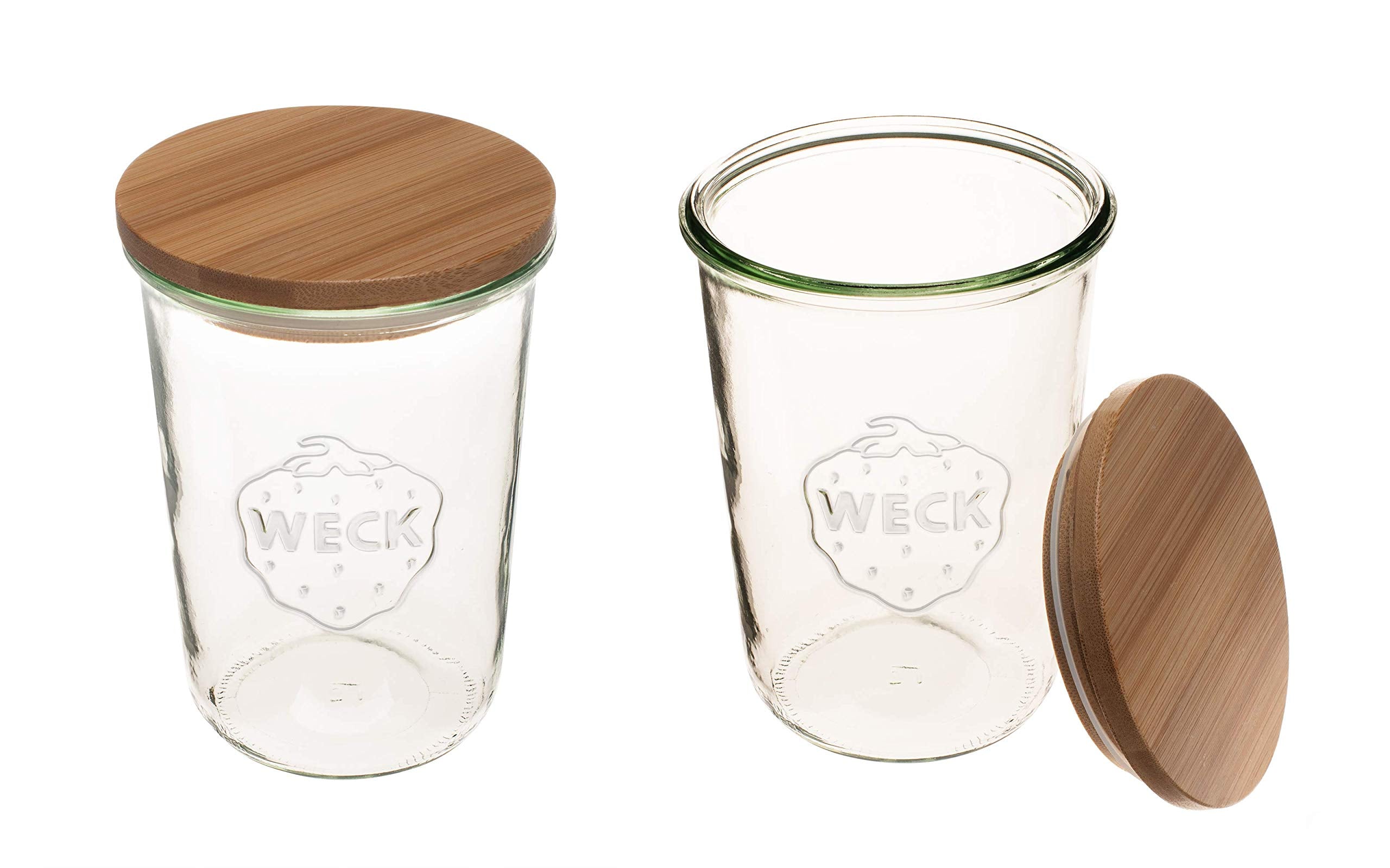 WECK front view of 743-25 mold jar shows clear glass and classic shape, durable storage