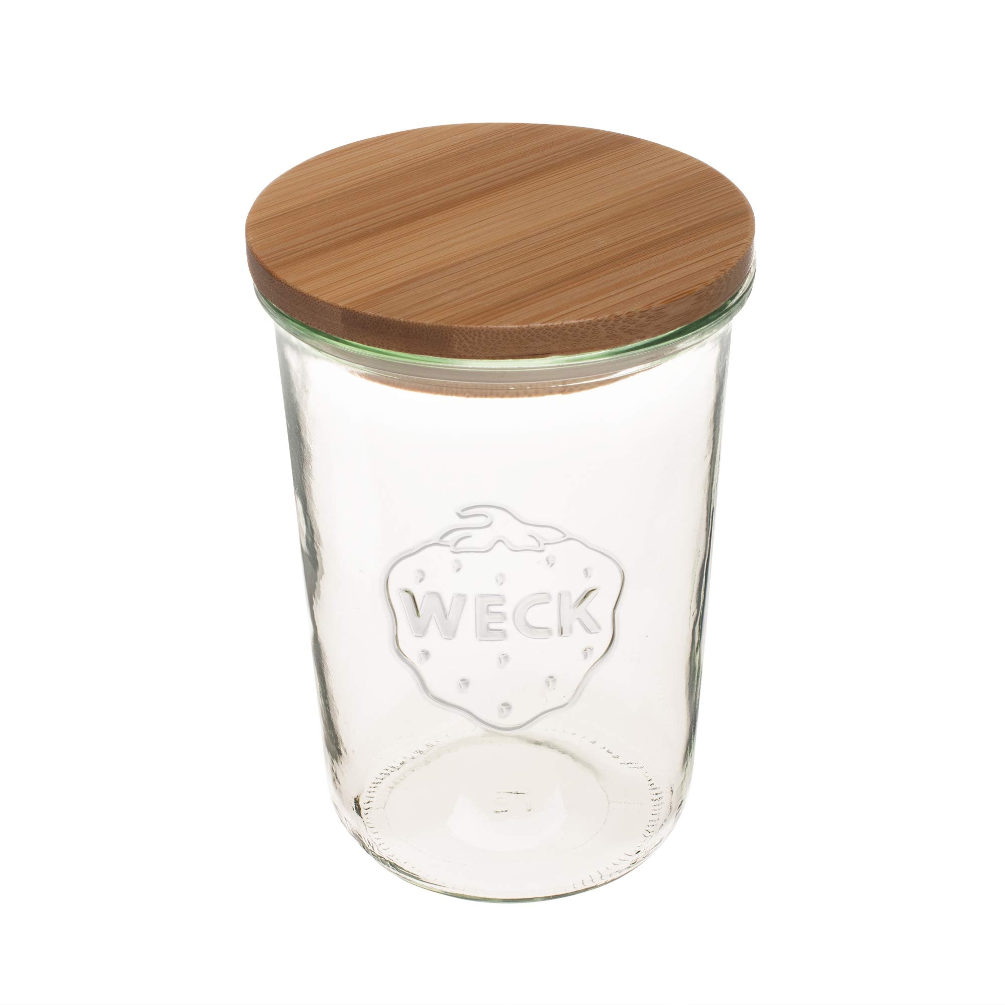 WECK wooden lid closeup on 743-25 jar showing tight seal and natural aesthetic