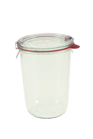 WECK 743 3/4 mold jar front view showing clear glass and compact design for convenience