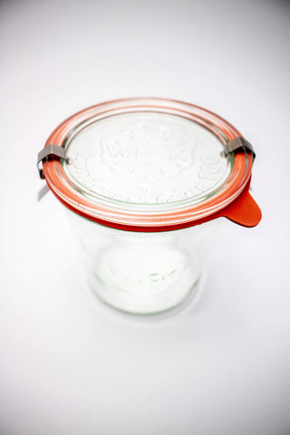 WECK jars stacked in fridge demonstrating space-saving storage advantage